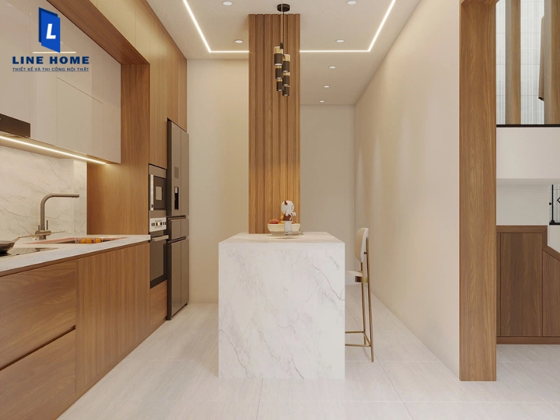 Bàn đảo bếp vừa là nơi sơ chế thực phẩm vừa là bàn ăn nhanh tiện lợi